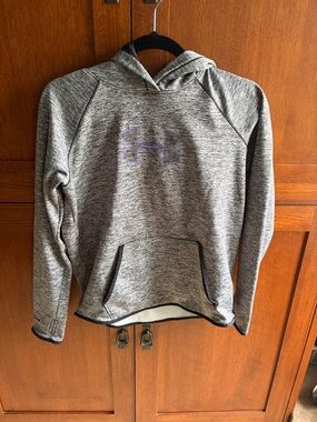 Under Armour Gray Heather Hoodie with Purple Logo